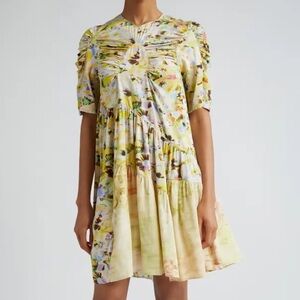 New COLLINA STRADA Arc Floral Short Sleeve Dress In Puzzle Flower Size XS